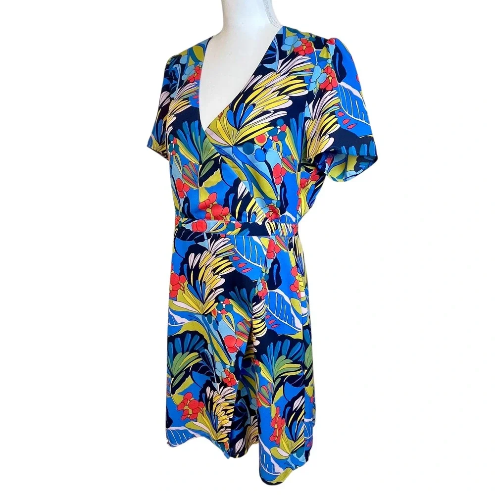 J CREW Mercantile Faux Wrap Dress Floral‎ Print Sz 10 Short Sleeve Office Work